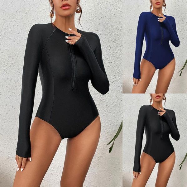 Mayo Kadınlar Uzun Kollu Wetsuit Yaz Yuvarlak Boyun Ön Fermuarı Up Shapewear Memir Takımları Katı İnce Güneş Koruyucu Sörf Takım