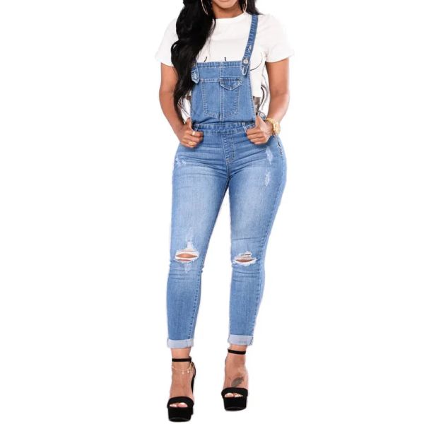 Frauengurt Denim Jumpsuit Ladies Silm Fit Jeans Rompers Vintage Tide lässige weibliche weibliche Taschenhängniser Gesamtspielanzug