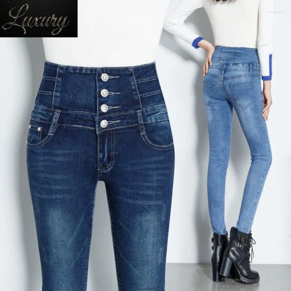 Frauen Jeans Frauen dünne Taillen Mode Slim Denim Long Bleistifthose Frau Camisa Feminina Lady Fetthosen Kleidung 34 36