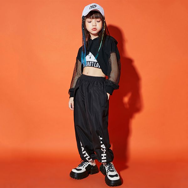 Modern Jazz Dance Clothes Girls Capuz Tops Calças Hip Hop Kids Concert Performance Costume Black/White Kpop Fort BL8874