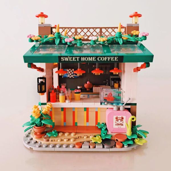 WL Fairy Tale Town Town Coffee Shop Книжный магазин студии цветочный дом архитектура 3D мини -блоки кирпич