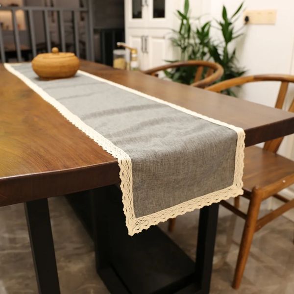 NEU 2024 30x250cm Tischläufer Sackleinen Spitze Jute TV -Schrank Tischläufer Rustikale Hessische Nachahmung Weddingfeimen Home Dekoration2.für