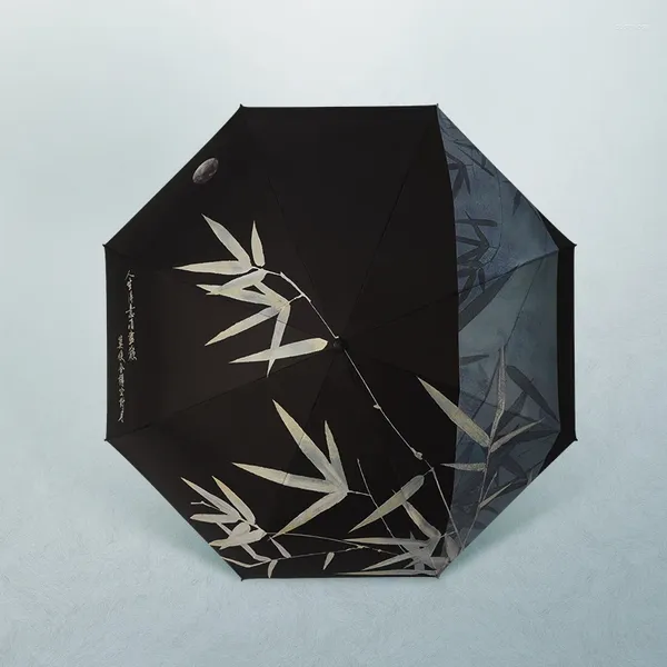 Guarda-chuvas em estilo chinês guarda-chuva dobrável masculino automático de chuva ou brilho duplo use reforçado com soldado de sol resistente ao vento carro