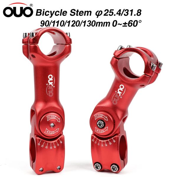 STEME REGOLARE OUO 0-60 gradi Gambi manubrio per bici 25,4/31,8 mm Mountain Road Fixie STEM MTB regolabile 90/110/120/130 mm Handle Part