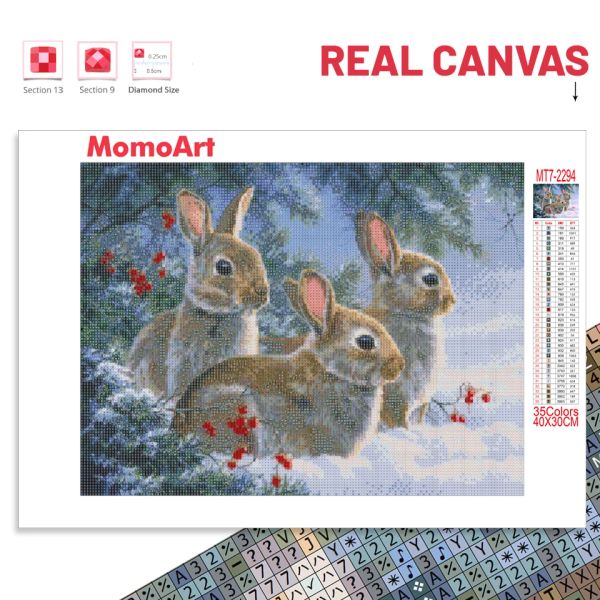 Momoart 5d Diamond Painting Rabbit Cross Stitch Diamond Stickerei Tier Mosaikhandwerk Ostern Strass und Bild Wandkunst