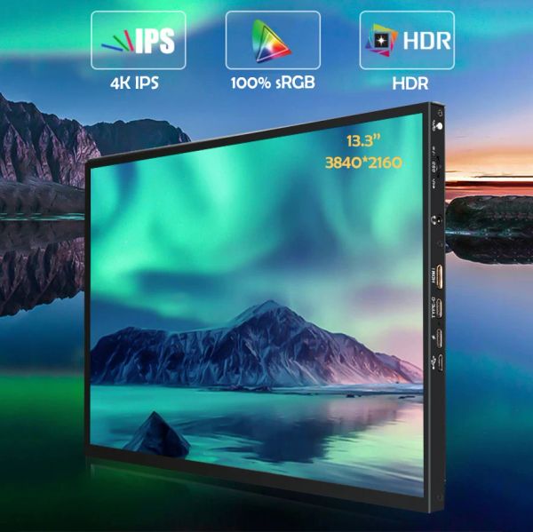 Monitörler 13.3inch 4K Taşınabilir Monitör USBC TYPEC HDMICompatible Bilgisayar Monitörü PS4 Switch Xbox One Dizüstü Bilgisayar Telefonu Respirberry