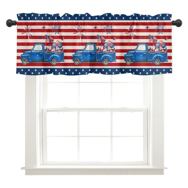 Küchenvorhangvalancen Vorhänge 4. Juli US Flagge Blue Truck Independence Day Fensterbehandlung Vorhang für Schlafzimmer Wohnzimmer