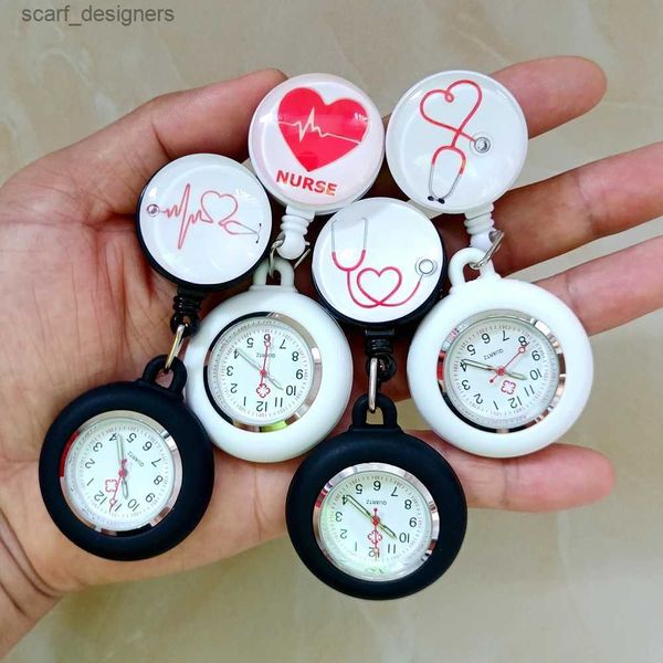 Orologi tascabili Nurse mediche per assistenza sanitaria ospedaliera Dottore Love Heart Beat Stephoscopio Distintivo retrattile morsetto FOB Pocket ES Clock Y240410