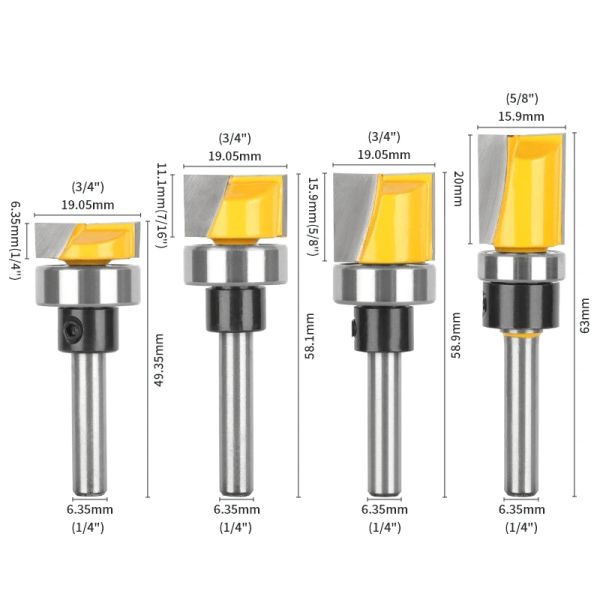 Yusun Reinigungsboden Bit mit Bodenlager Router Bit -Carbidschneider Holzbearbeitungsschneider für Holzbitmühle