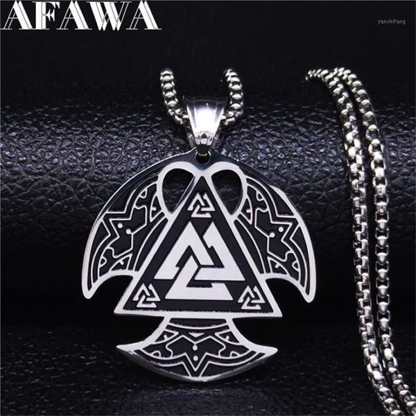 Afawa Nordic Viking in acciaio inossidabile in acciaio inossidabile Collana per uomini Colore argento Grande collane Big Pendanti Gargantilla N4022S021240V