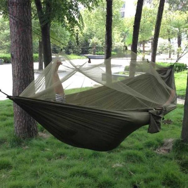 Hammocks Hammock Hammock da campeggio esterno portatile con tessuto ombrello ad alta resistenza per zanzare per zanzare a caccia di ombrello a caccia di ombrelli e swing swingq