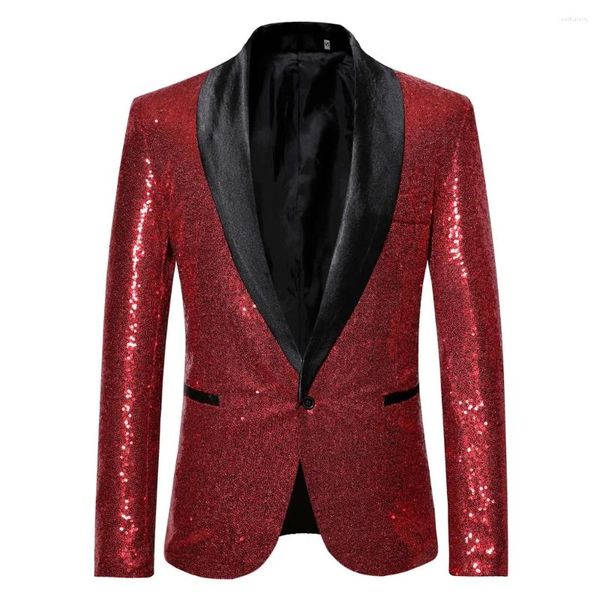 Erkekler Suits Erkek Parlak Pullu Takım Blazer yaka Uzun Kollu Bir Düğme Ceket İnce Fit Akşam Partisi Düğün Sağdı Malları Blazers Adam