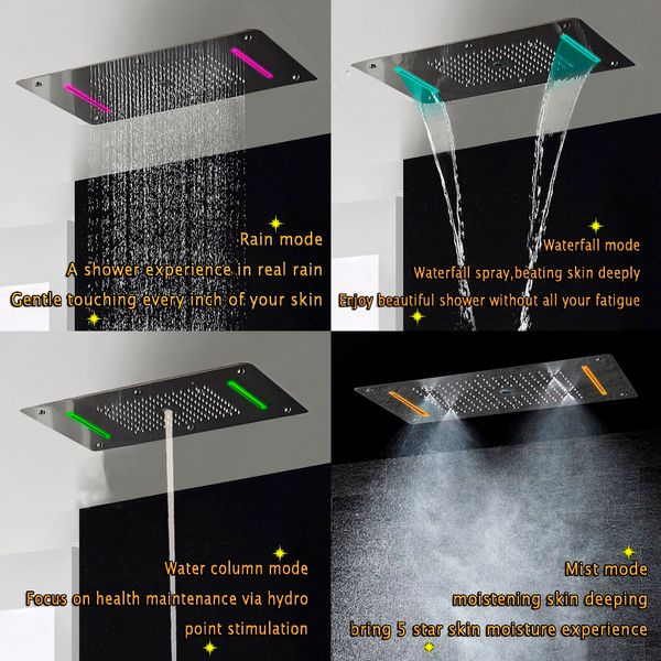 Flusso grande flusso termostatico con doccia nascosta miscelatore a led soffitto pannello per doccia pannello da bagno di lusso doccia a cascata piovosità