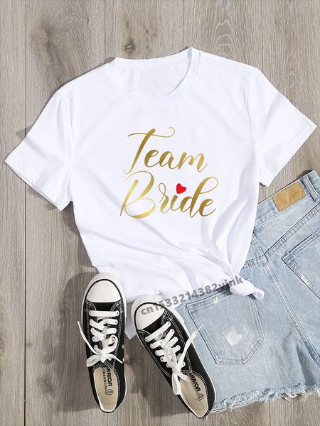 Golden Team Bride Bachelorette Wedding Party Women Women EVJF Shirt Ladies Casual Ladies Basic O-Collar White Short Short Shirt Girl