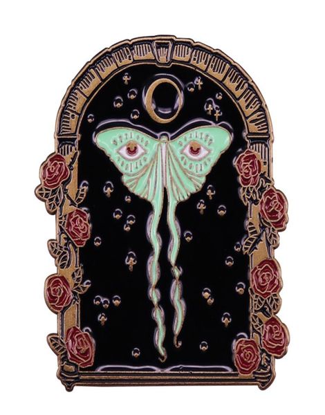 Green Lunar Butterfly esmalte os pinos de broche Luna Moth Roses Badge Pins de lapela de joias Acessórios de joias Grenhos 9369423