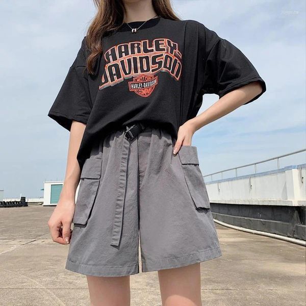 Kadın Şort Kadın Yaz Kadınsı Katı Soluk Sıradan Şık Koreli Unisex Moda All Maç Çift Cepler Tasarım Genç Kargo Pantolon