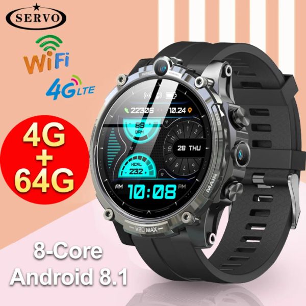Saatler Orijinal 4G+64GB Akıllı İzle Erkek Kadınlar Uygulama Android HD Kamera LTE SMARTWATCH Google Play GPS WiFi Sim Sport Water Pops