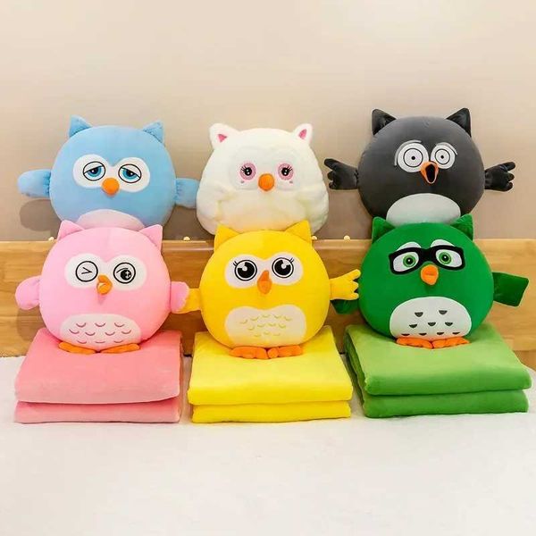 Plüschpuppen Multi funktional Plüschspielzeug Cartoon Owl Weiches leichtes Kissen mit Decke 2-in-1-Wurfkissen-Pad Home Dekoration J240410