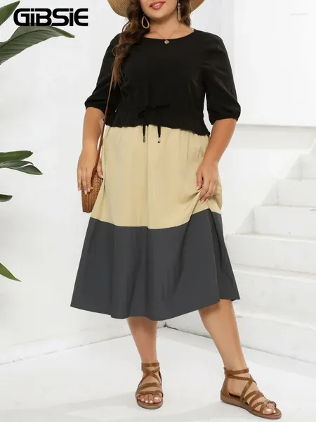 Plus-Size-Kleider Gibsie 2 in 1 Farbblock Kleid Frauen Sommer 2024 O-Hälfte Hälfte Strand Urlaub Casual A-Line Long