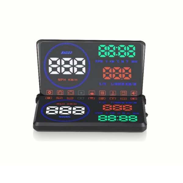 5,5 polegadas CAR OBD2 HUD Cabeça do veículo Display Painel Painel com painel de reflexão para KM/H RPM, tempo de condução e distância, consumo de combustível, tensão da bateria