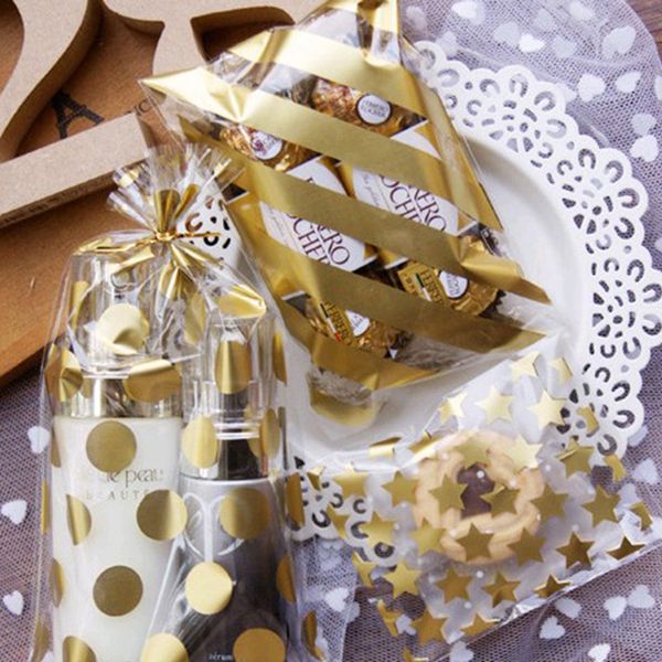 Sacchetti di plastica per biscotti di caramelle borse da regalo per le caramelle per i biscotti pacchetto di plastica trasparente con punti in oro bianco