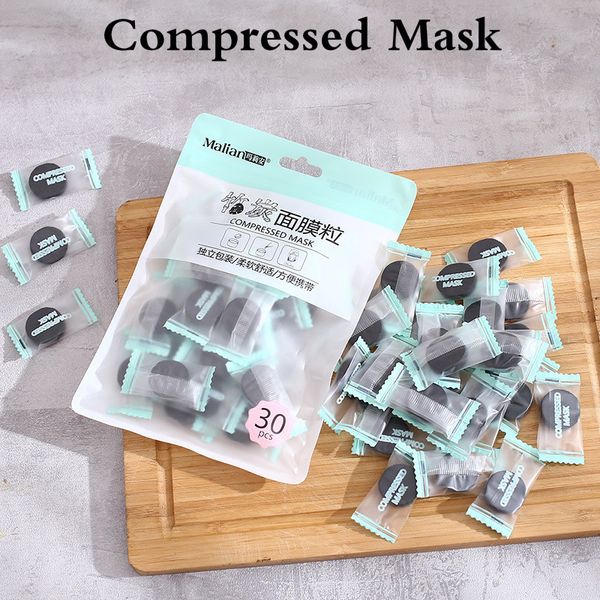 30pcs/saco de bambu bambu comprimido máscara de máscara de papel de viagem portátil DIY Ferramentas hidratantes Cuidados com a pele TSLM2