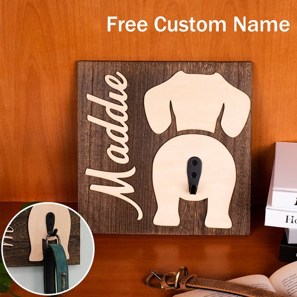 Suporte personalizado de coleira de cachorro para parede decorativa de madeira cão de madeira portador de parede de monte de parede cão colar cabide