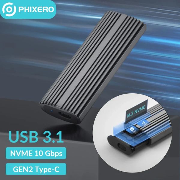 Gabinete phixero m.2 pcie nvme ssd gabinete ngff sata hd de caso externo tipo C para USB caixa de armazenamento de disco rígido M2 Tampa de metal para laptop para PC