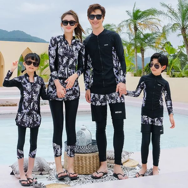Guardia da cutava familiare abbinata Set camicie da nuoto sole maniche lunghe UV proteggere costume da bagno a secco rapido per bambini/tuta da bagno surf per adulti