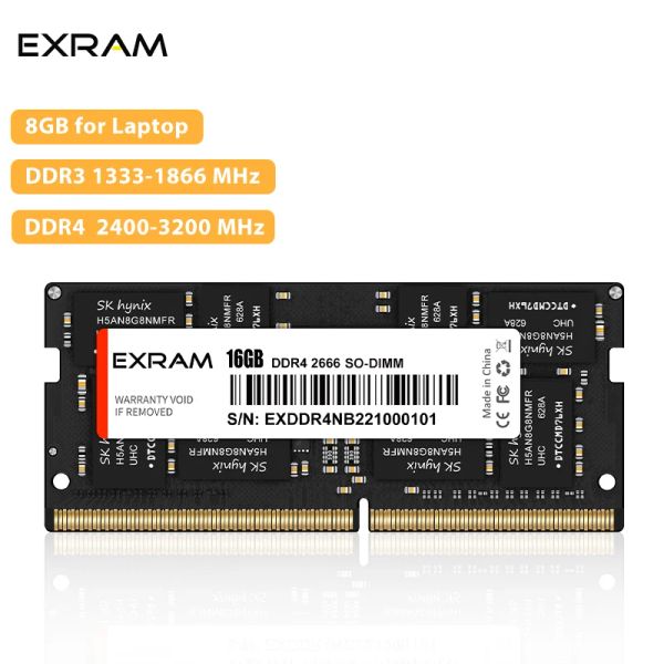 Rams Exram Laptop Memoria RAM 8GB DDR3 1333 1600 1866MHz DDR4 2400 2666 3200MHz DDR3L 1.35V 204Pin SODIMM Notebook Memoria per laptop Ram Laptop Memoria