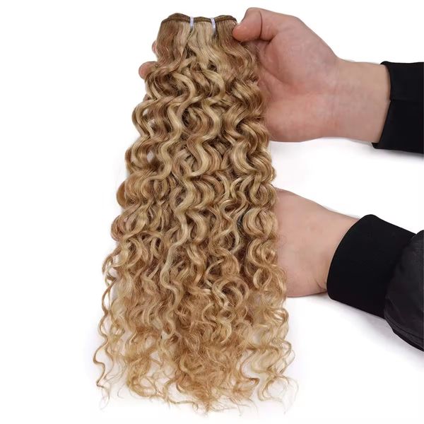 Menschliches Haarbündel Honig Blonde Highlight Curly Kinky Weave Bündel 12A Brasilianer Remy Highlights Balayage Farbe 12 Zoll menschliches Haar Webe Nähen in Erweiterung