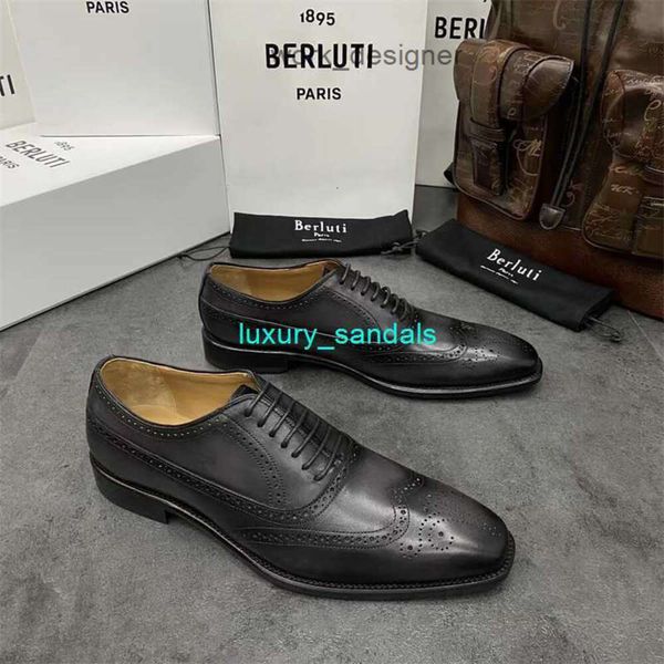 Scarpe da uomo berluti da uomo in pelle oxfords scarpe da uomo berluti classiche scarpe in pelle di business formale a bassa pizzo su scarpe casual block moture hbvh d1d2