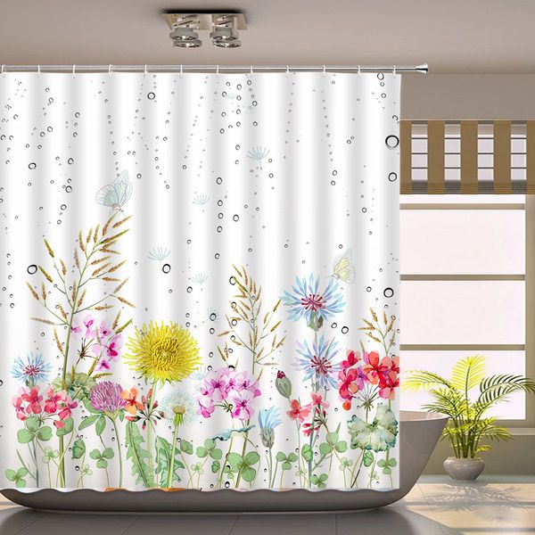 Blumen Duschvorhang Set mit Haken Polyester Stoff Badezimmer Vorhang Aquarell Blumen Duschvorhänge dekorative Badvorhang