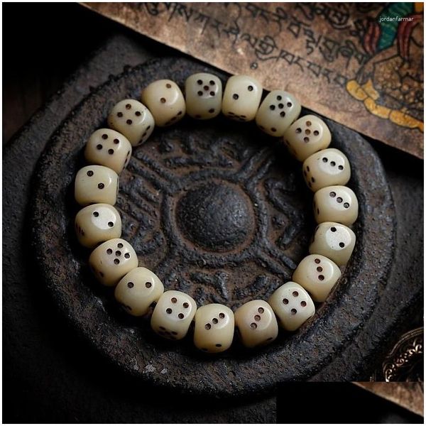 Ohrringe Halskette Set tibetaner Knochen Buddha Perlen Armband Würfel handgefertigtes Jadifizierter Handkreisplatte Einkreis -Drop -Lieferung Juwel Dhnub