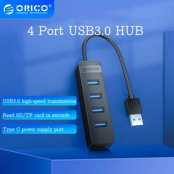 Hubs Orico USB Hub TWU34A Mini USB C Hub 3.0 USB -Leistungsanschluss Hochgeschwindigkeit Multi 4 Ports USB3.0 Splitter -Adapter -Laptop -Zubehör