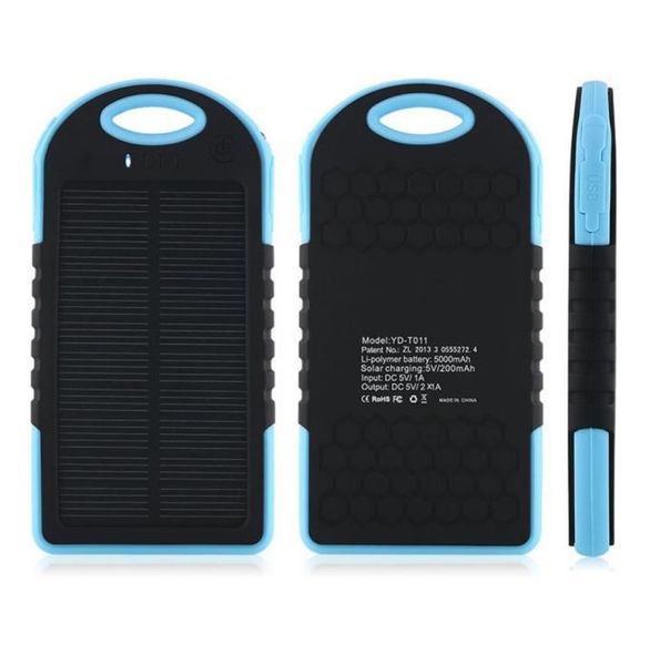 INTEIRO 5000mAH 2 USB PORT SOLAR POWER BANK CARREGADOR BATERIA DE BATILENTE EXTERNAL COM Caixa de varejo para iPhone iPad Samsung Mobile Phone8836741