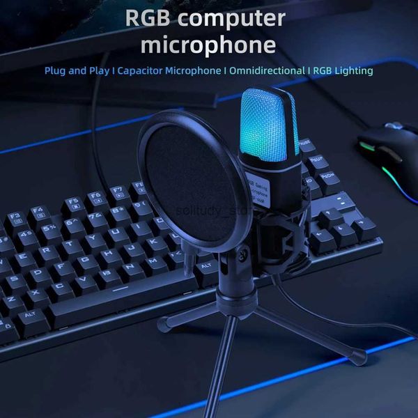 Microfones USB Microfone RUNCO RGB Condenser RGB Usado para entrevista de jogo Log Log Recording Laptopq