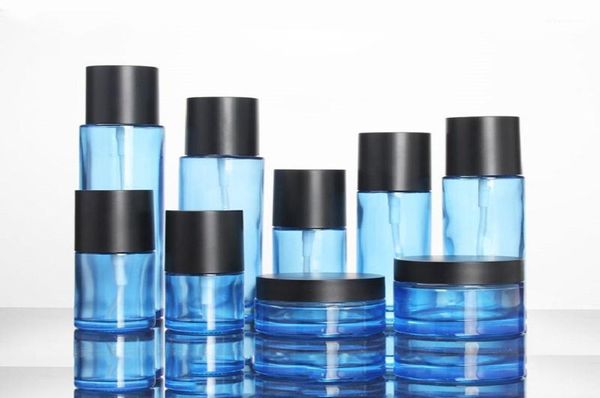 Black Blue Blue Glass Bottle Bottle Cosmetic Recifres de garrafa Loção de spray Essence Cuidado da pele jarro vazio 30g 50g 120ml 60ml16336483