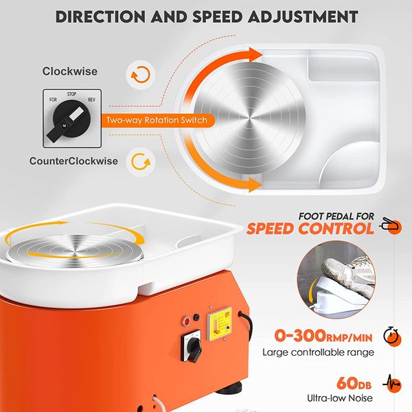 350W 25 cm Keramikrad Elektrische Maschine Tonformungsmaschine Studenten Keramikrad für Keramikarbeit Keramik Ton US/EU -Stecker