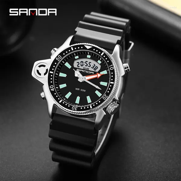 Нарученные часы Sanda Men Men Hed Digital Watches Fashion Sport Двойные квартальные наручные часы на открытые водонепроницаемые военные.