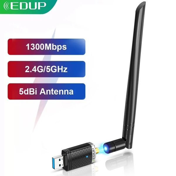 Cartas EDUP 1300Mbps Adaptador Wi -Fi USB Dual Band 5G/2.4GHz RTL8812BU USB 3.0 AC WIFI DONGLE REDE CART