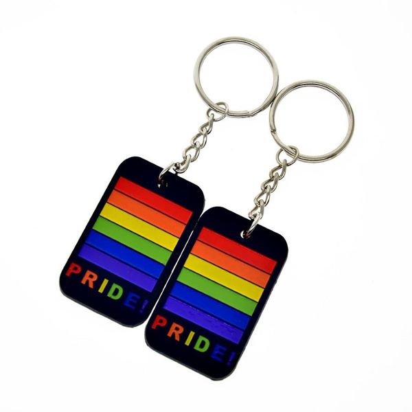 50pcs Pride Silicone Rubber Dog Tag Keychain Rainbow Tination cheio de logotipo Decoração de moda para presente promocional256h