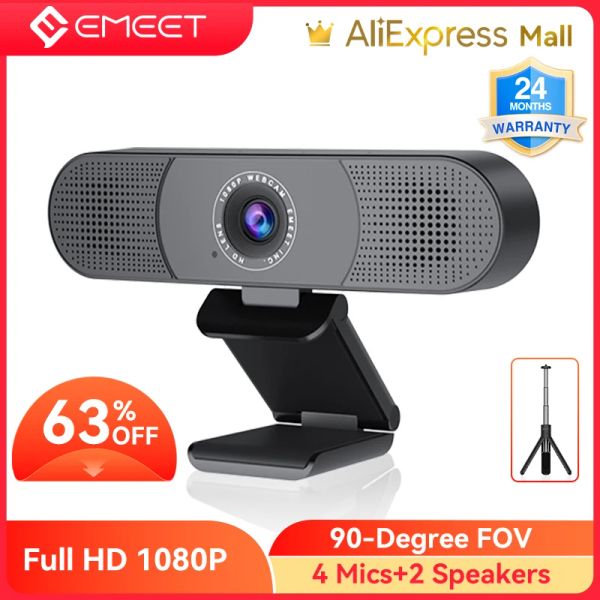 Webcams 3in1 1080p HD Webcam plug su plug fotocamera Web emeet c980 pro con 2 altoparlanti 4 microfoni per lo streaming video live