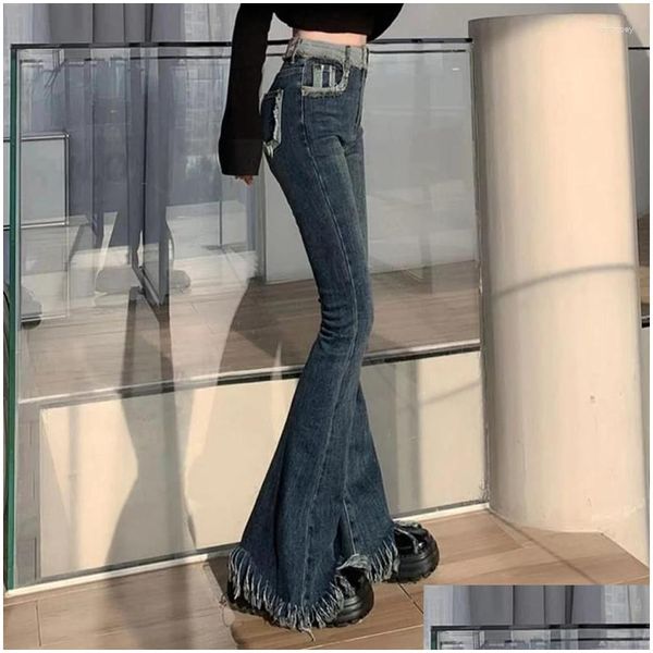 Jeans femminile 2023 Autunno Black Black Denim pantaloni da donna Donno Corean Fashion Design Wide Leg Woman American Retro High Waist Dhize Dhize