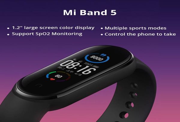 Xiaomi mi banda 5 pulseira inteligente 4 tela de toque colorida miband 5 pulseira fitness blood oxigênio rastrear freqüência cardíaca monitorsmartband da faixa de fro8929015