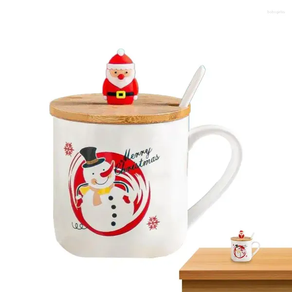 Tazze in ceramica bianca tazza di Natale con coperchio e maneggiare il caffè carino da tè