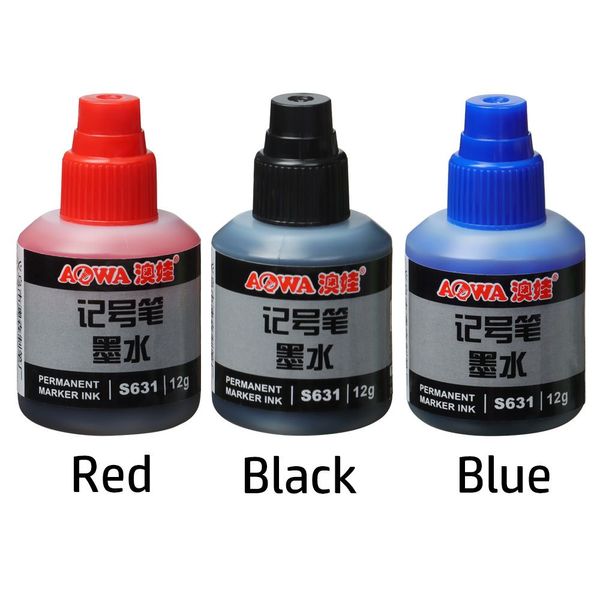 12 ml Marcador de tinta impermeável instantaneamente grafite seco O reabastecimento de tinta de óleo de caneta para canetas marcadores preto azul vermelho de papelaria opcional opcional