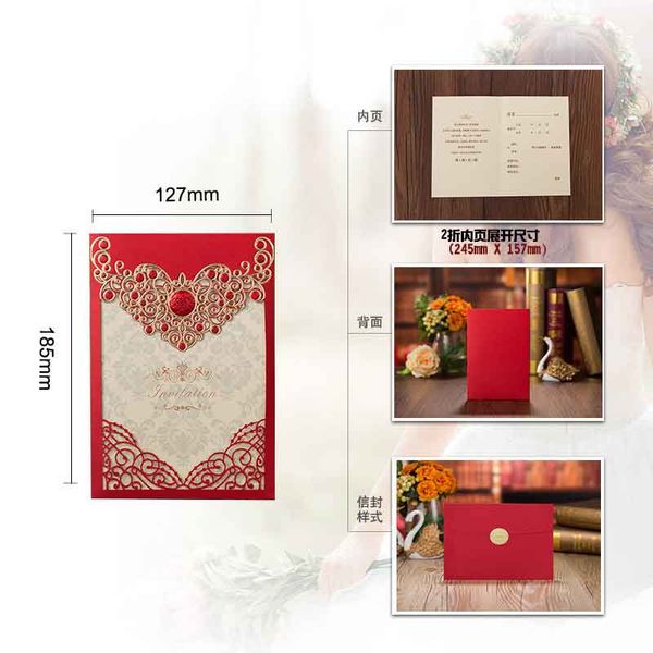 10pcslove Heart Hochzeitseinladungen Karten Laser Cut Elegante Grußkarte Umschläge Hochzeitsverbände Event Party Dekorationen