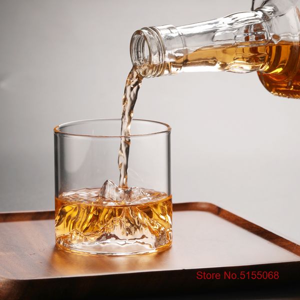 Große 3D-Berge Japanische Whiskygläser altmodischer Whisky Rock Glass Whiskyglas Holz Geschenkbox Wodka Becher Weinbecher