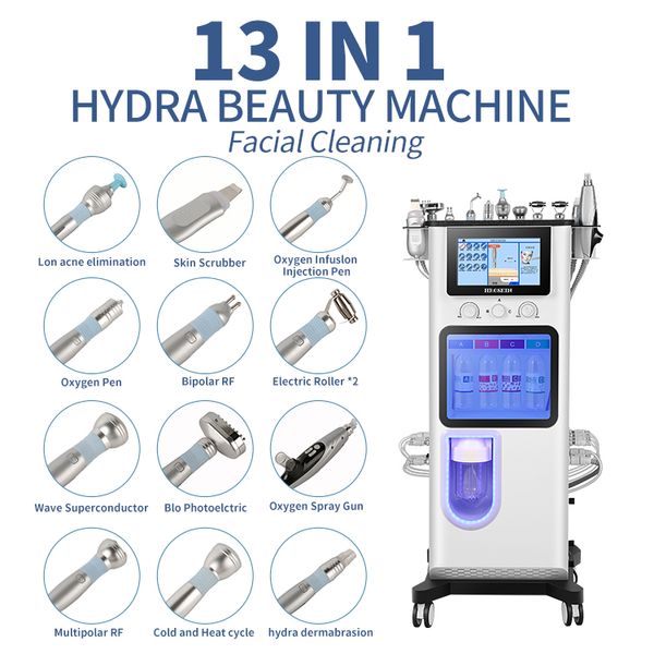 Neuester Salon 14 in 1 Hydra Sauerstoff Gesichtsmaschine Hydro Diamond Dermabrasion Aqua -Strahl -Peeling Facial Skin Analyse Machine